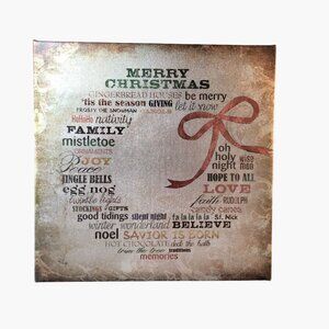 Sally Barlow Christmas Word Art Wreath Canvas Print 9x9 Inch Festive Phrases